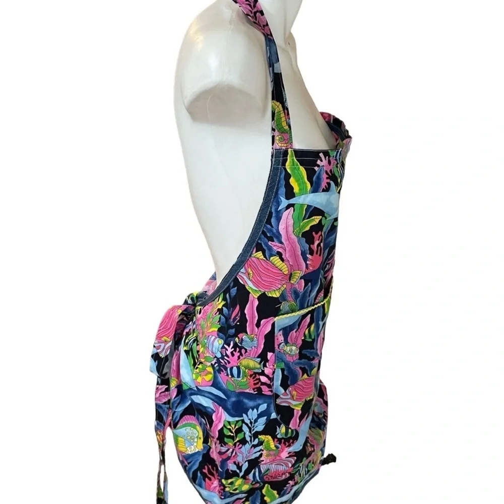 Unbranded Bib Apron Undersea World Pattern Whales Pink Blue Green - Picture 4 of 5